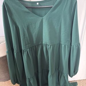 Green Tiered Long Sleeve Dress